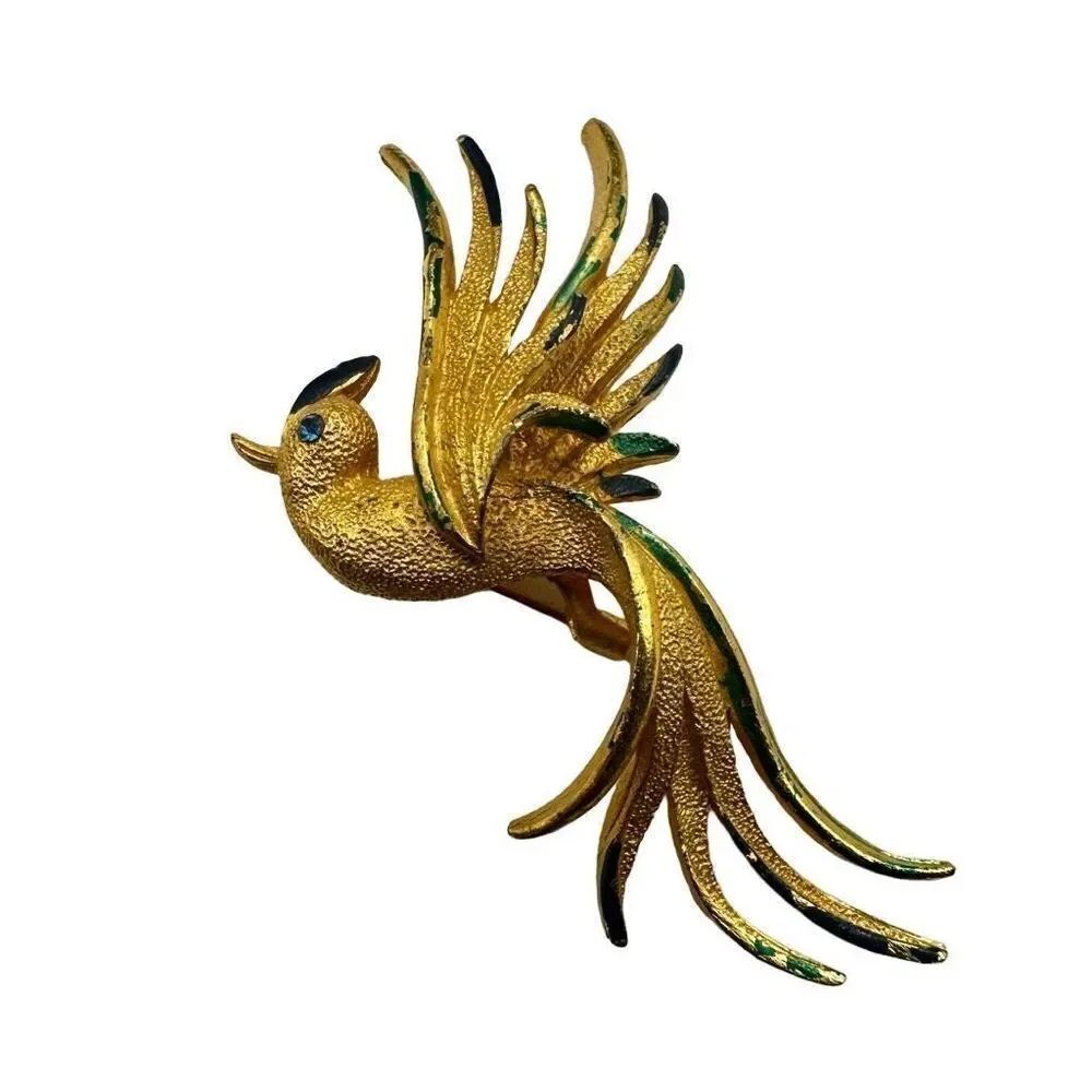 Vintage gold tone bird brooch